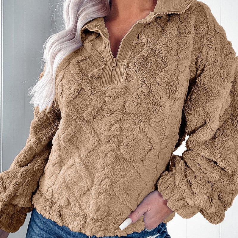 Donna - Maglia in pile a collo alto - mezza zip