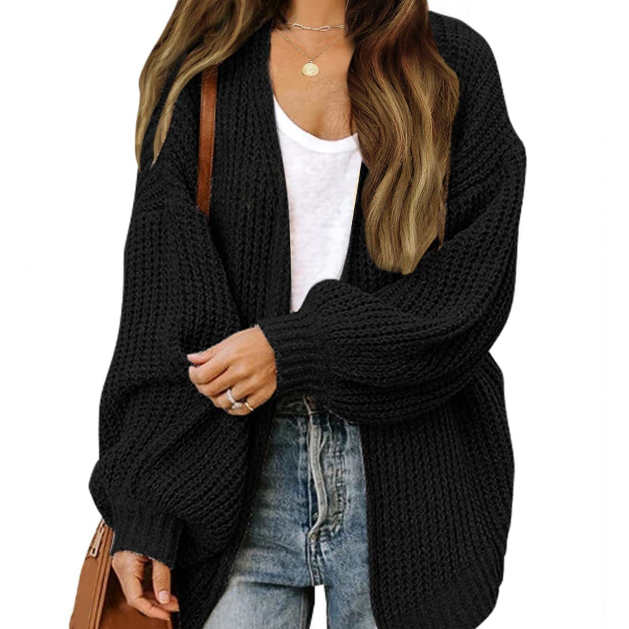 Donna - Cardigan in maglia grossa con spalle scese
