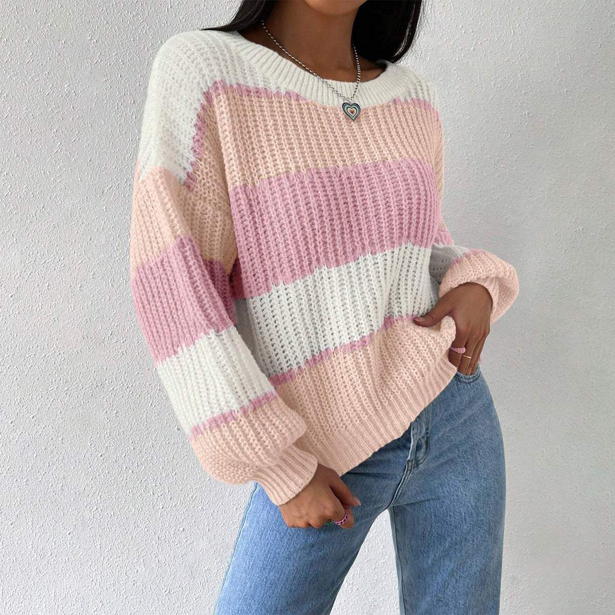 Donna - Maglia a maniche lunghe a righe - Girocollo