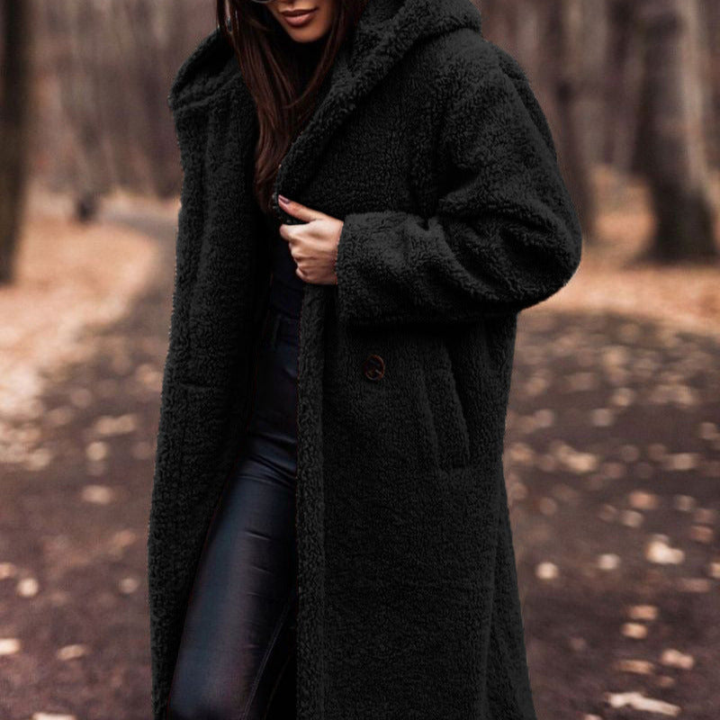 Donne - Elegante cappotto lungo con cappuccio - Design caldo