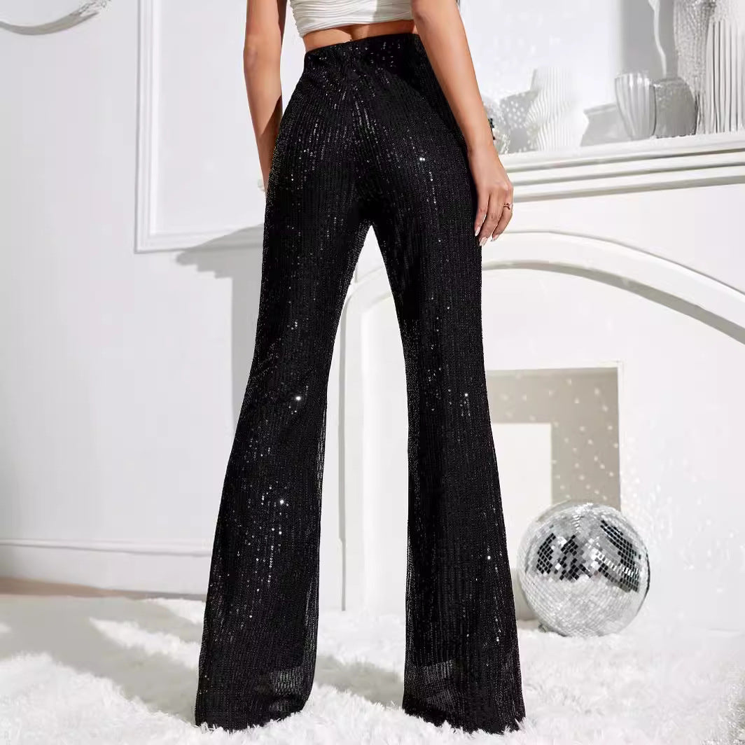 Donna - Pantaloni eleganti a vita alta con dettagli glitterati