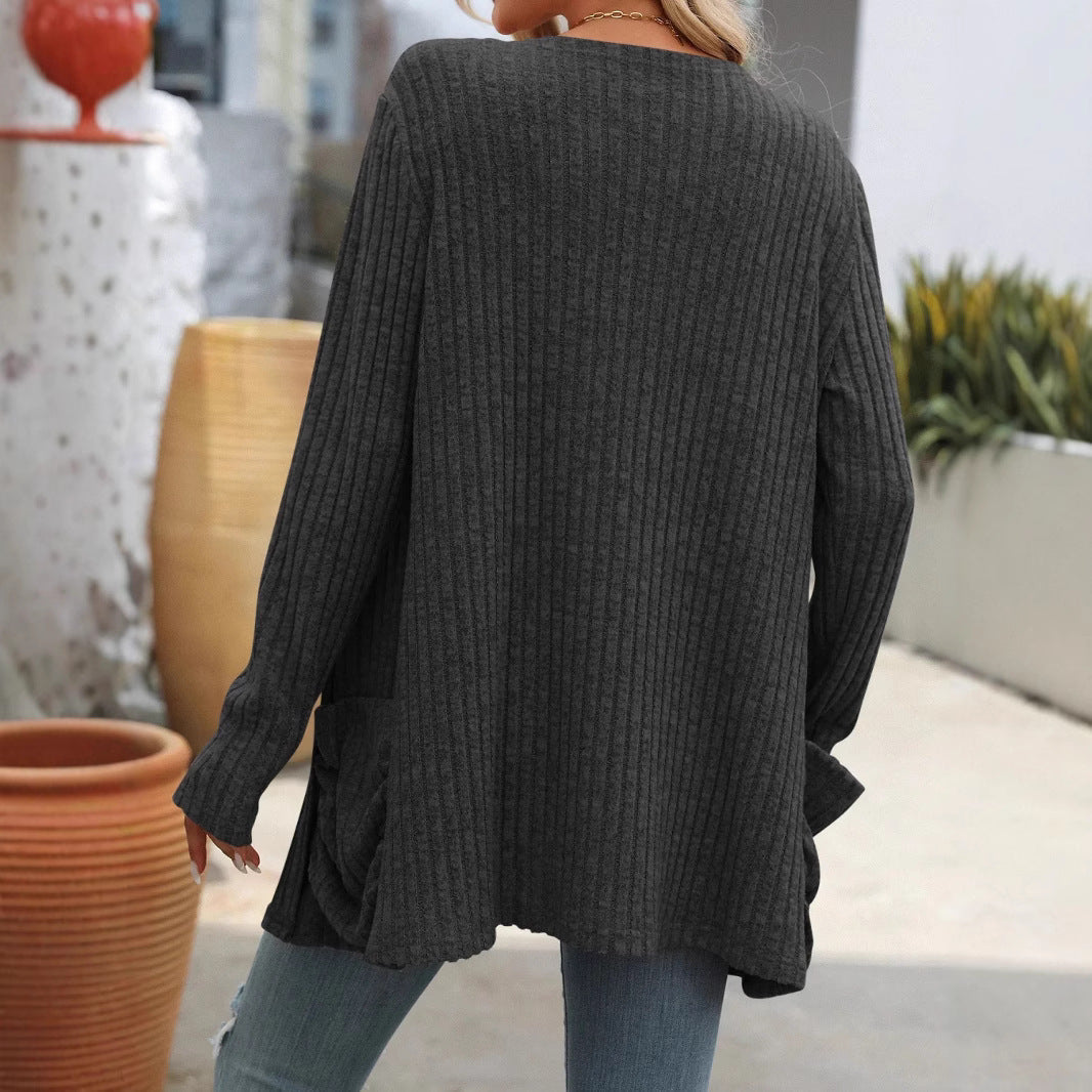 Donna - Cardigan elegante a coste con tasche