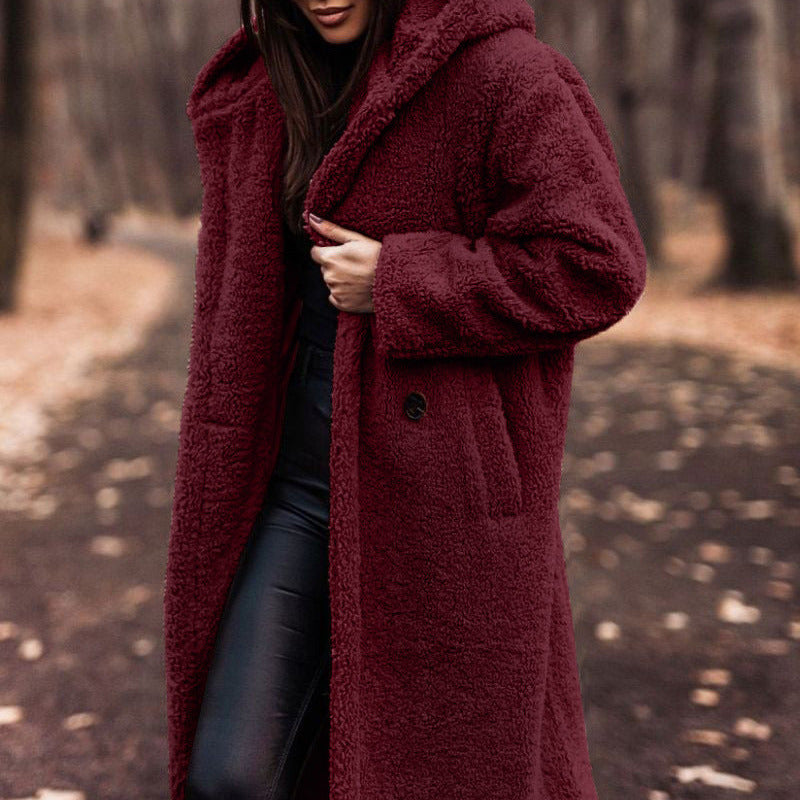 Donne - Elegante cappotto lungo con cappuccio - Design caldo
