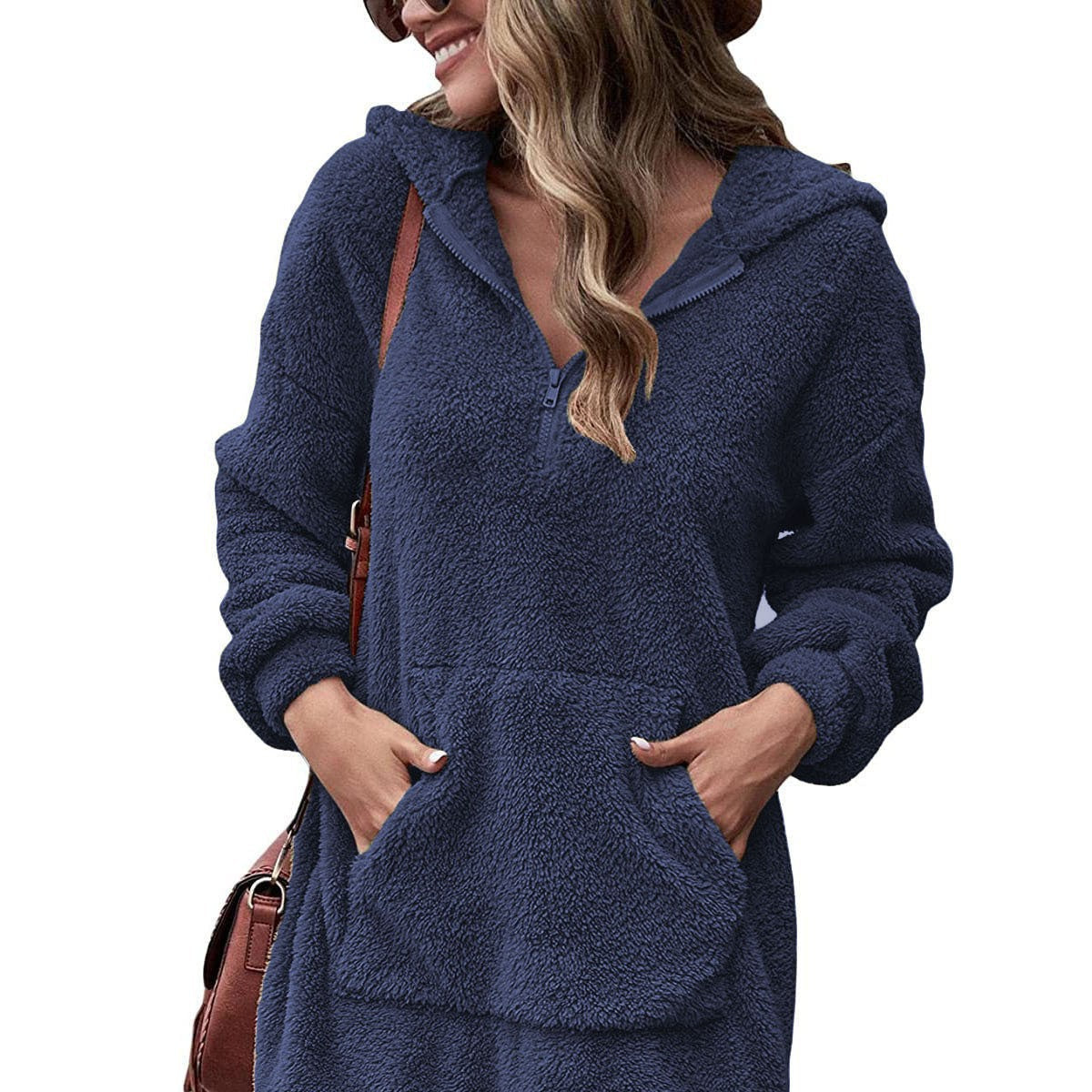 Donna - Vestito con cappuccio - Stile mezza zip