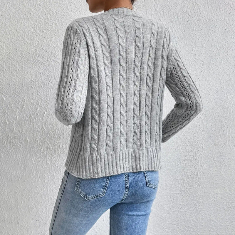 Donna - Cardigan in maglia a cavi con chiusura a bottoni