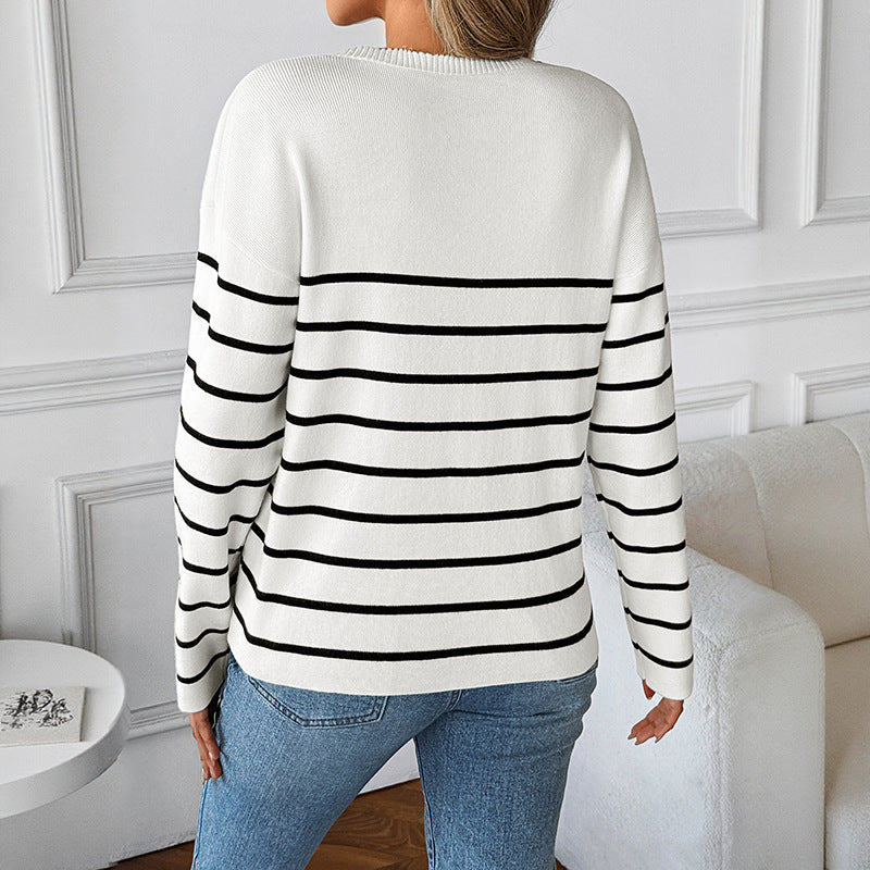 Donna - Maglia con scollo a V - Modello a righe