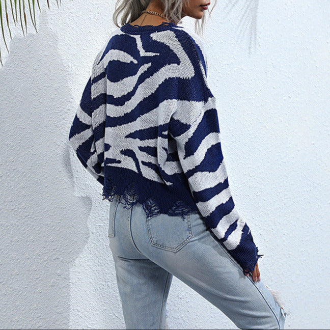 Donna - Maglione in maglia - Stampa zebrata