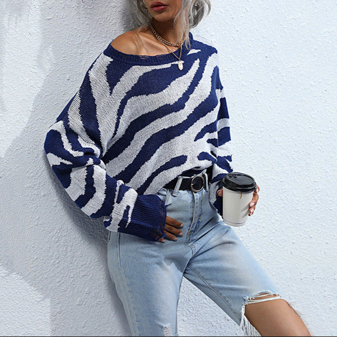 Donna - Maglione in maglia - Stampa zebrata