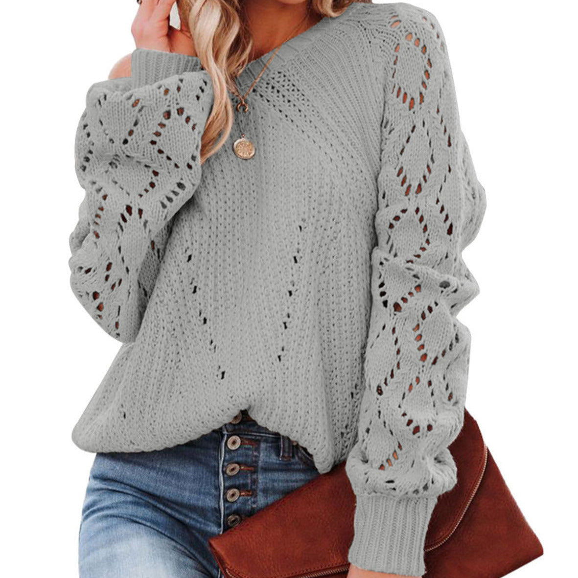 Donna - Maglia con motivo in pizzo - Maniche voluminose