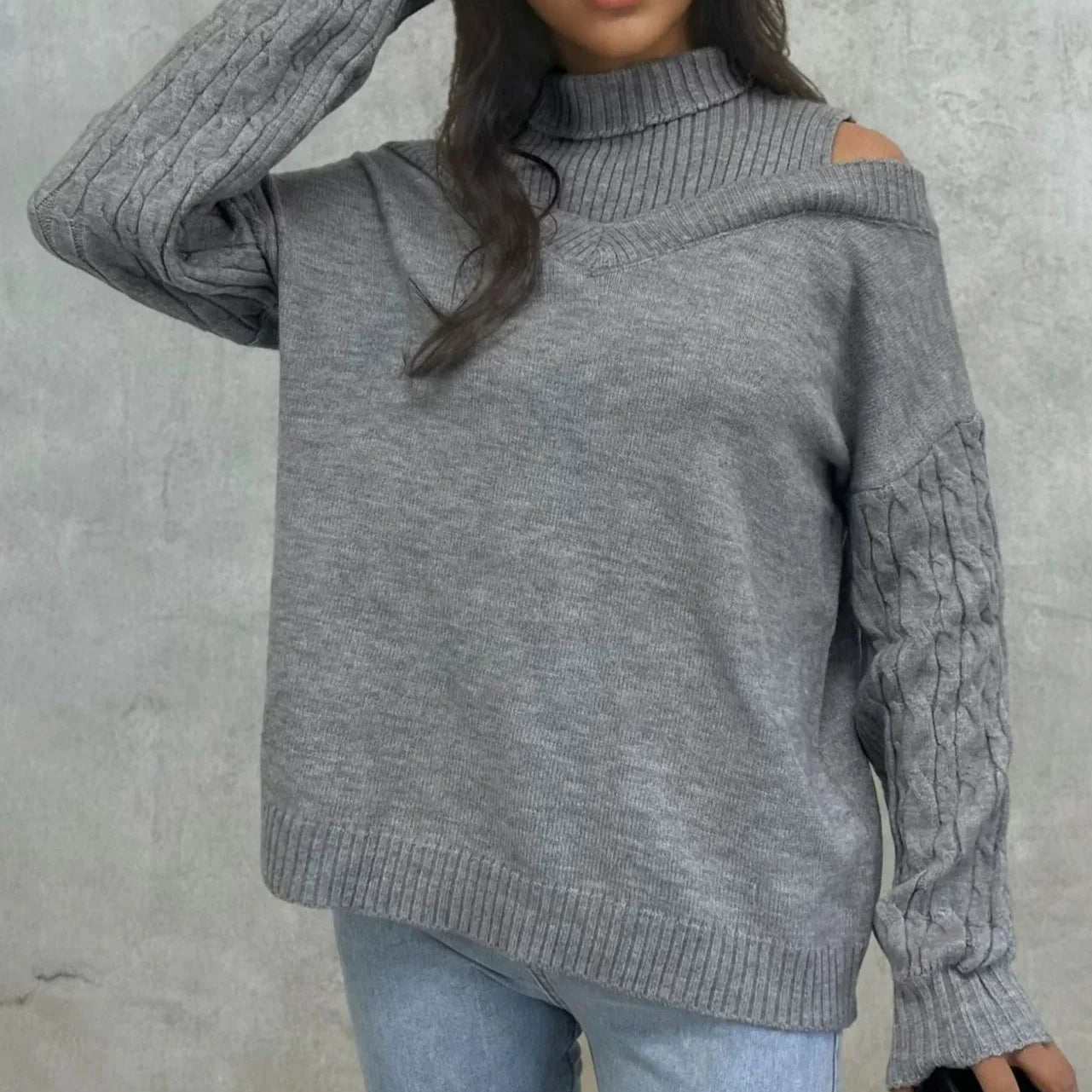 Donna - Maglione spalle scoperte in maglia a cavi - vestibilità rilassata