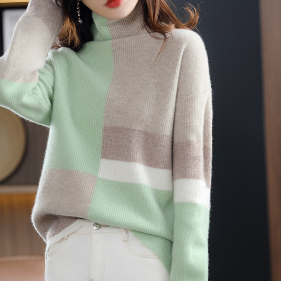 Donna - Maglia a collo alto - Stile a blocchi di colore