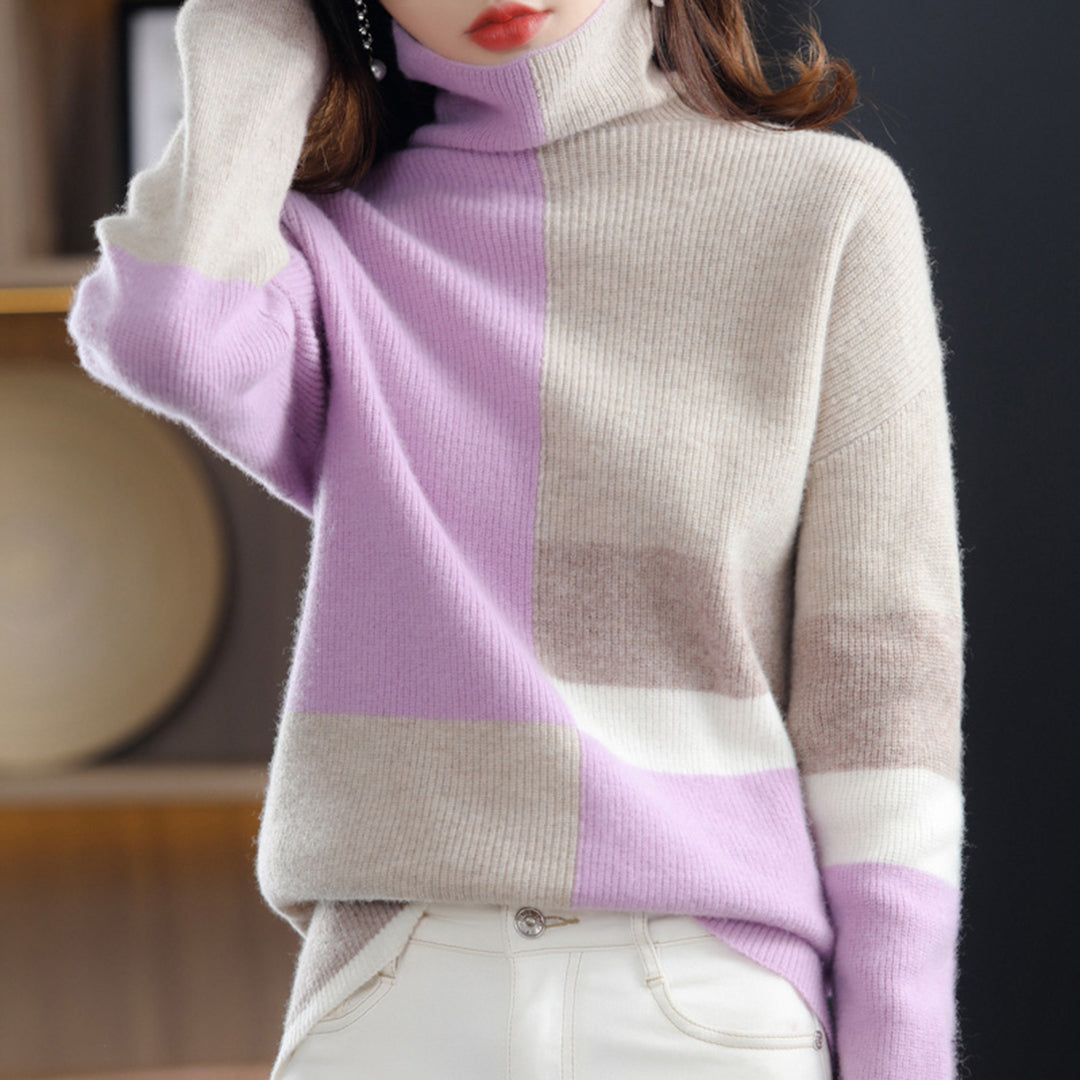 Donna - Maglia a collo alto - Stile a blocchi di colore