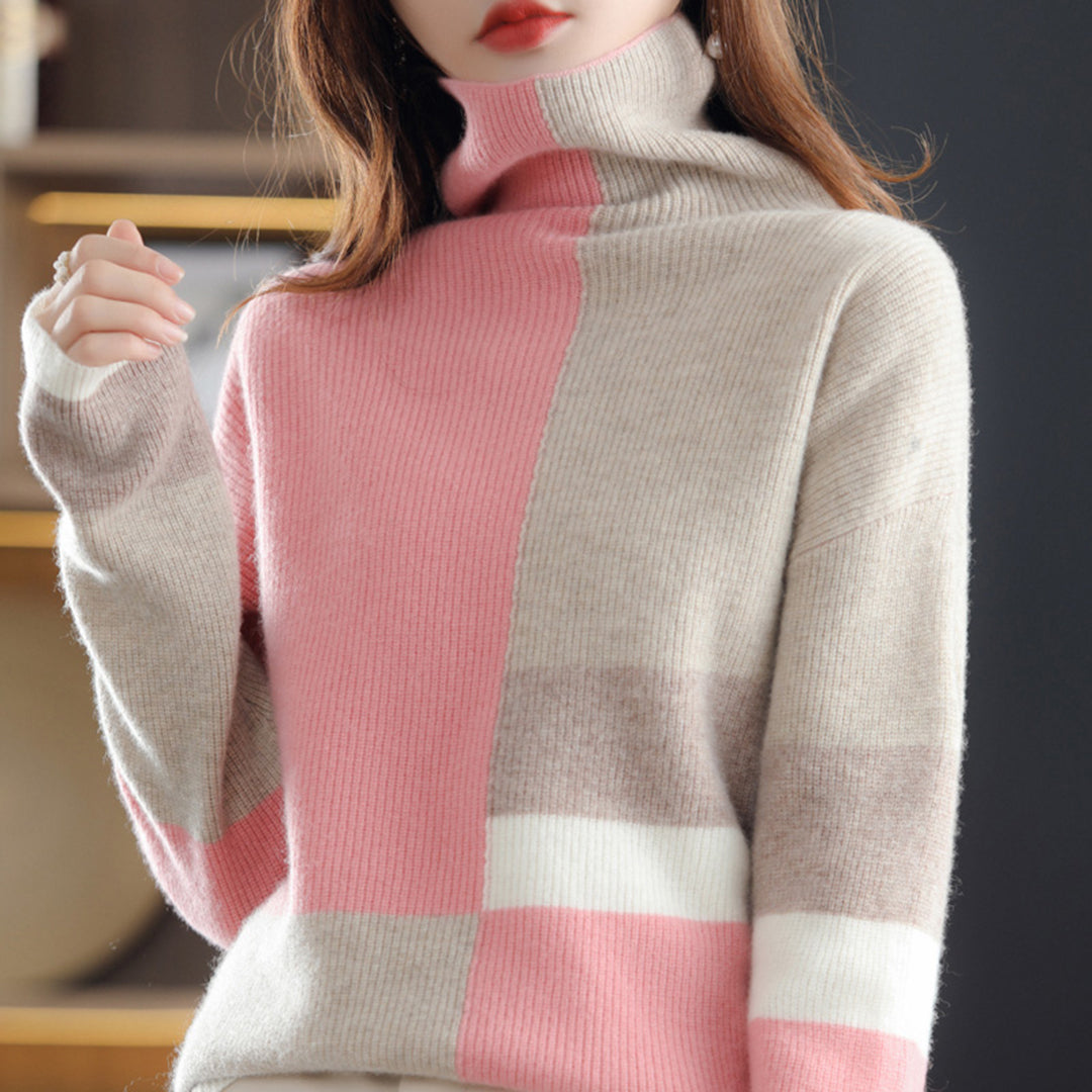 Donna - Maglia a collo alto - Stile a blocchi di colore