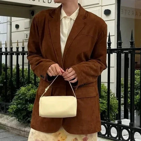 Donna - Giacca blazer cropped marrone - Stile chic