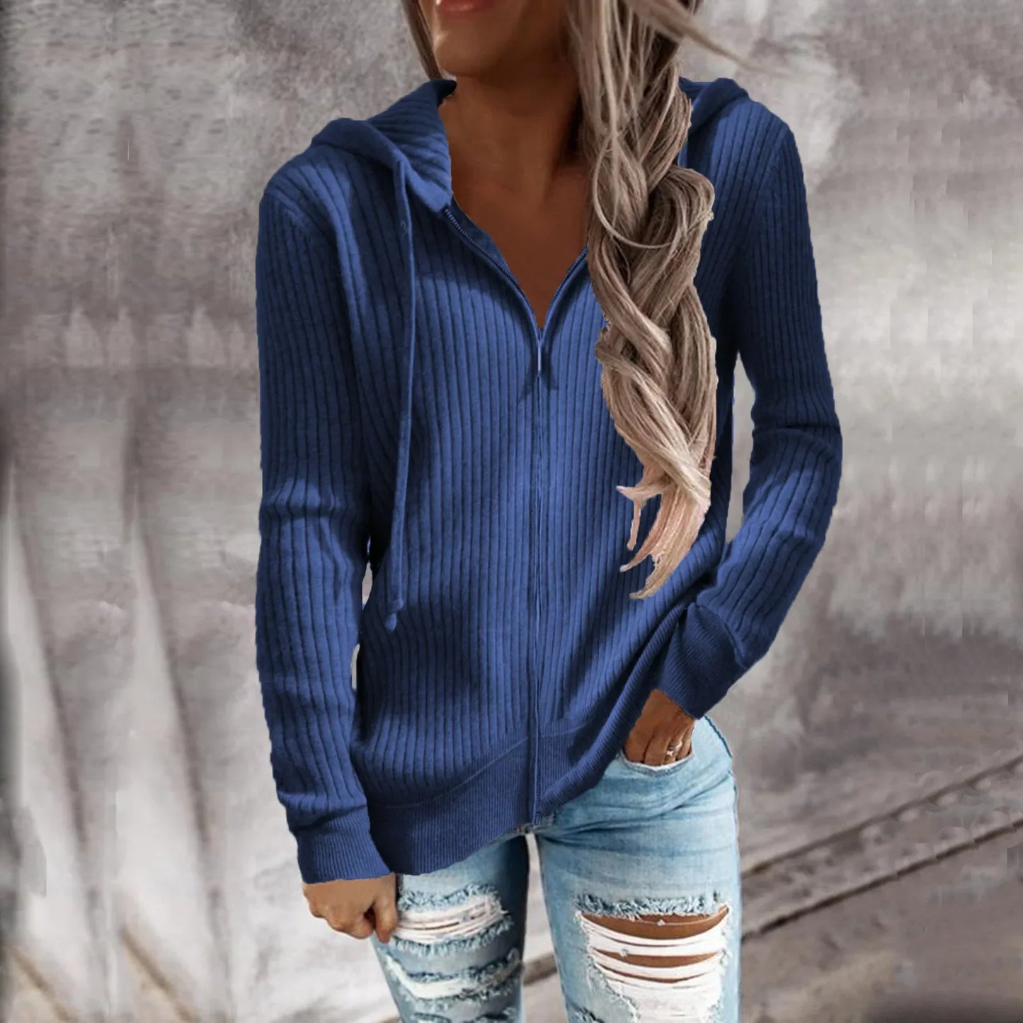 Donna - Felpa invernale con cappuccio e zip - Stile accogliente