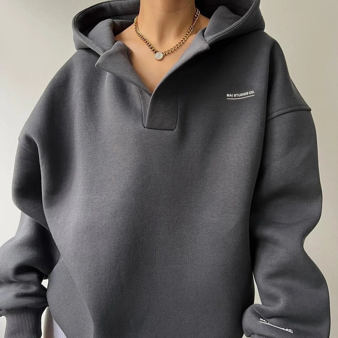 Donna - Felpa con cappuccio oversize - Stile a spalla scesa