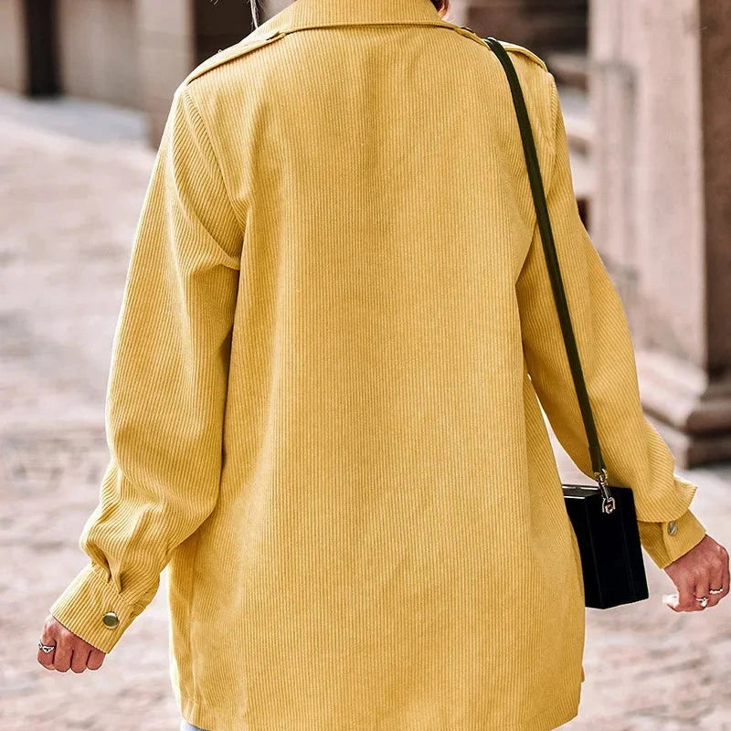 Donna - Giacca elegante in velluto a coste giallo - Stile classico