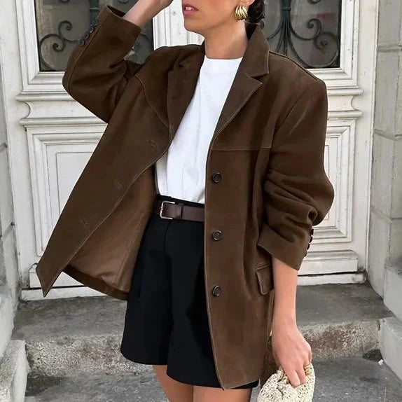 Donna - Giacca blazer cropped marrone - Stile chic