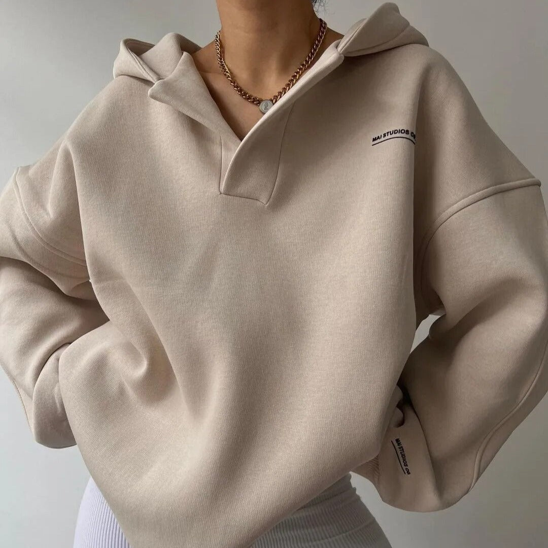 Donna - Felpa con cappuccio oversize - Stile a spalla scesa