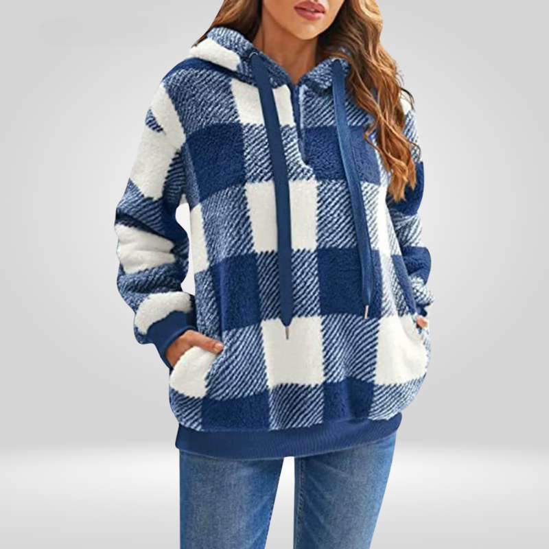 Donna - Felpa con cappuccio a quadri con mezza zip - Stile Accogliente