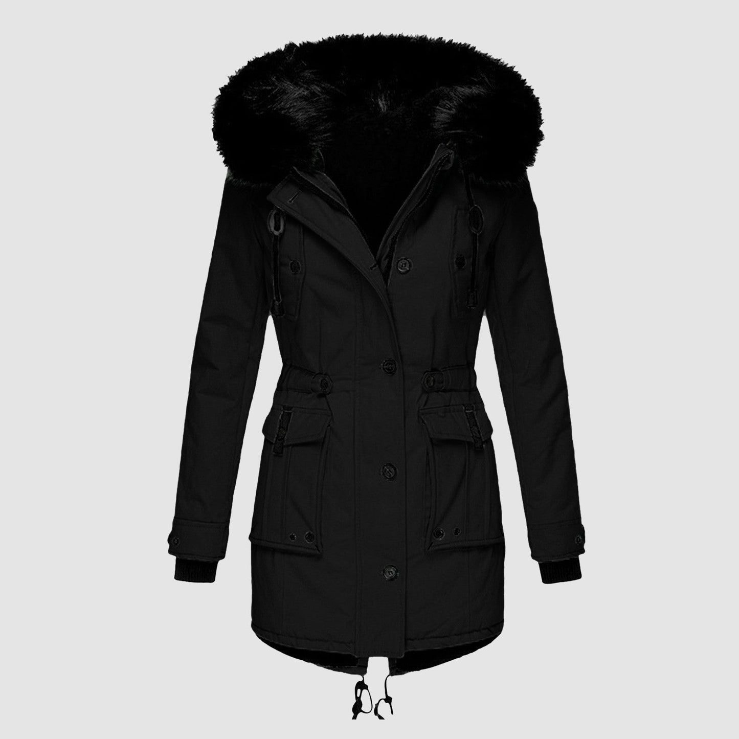 Donna - Cappotto sartoriale di media lunghezza - Cappuccio in pelliccia sintetica