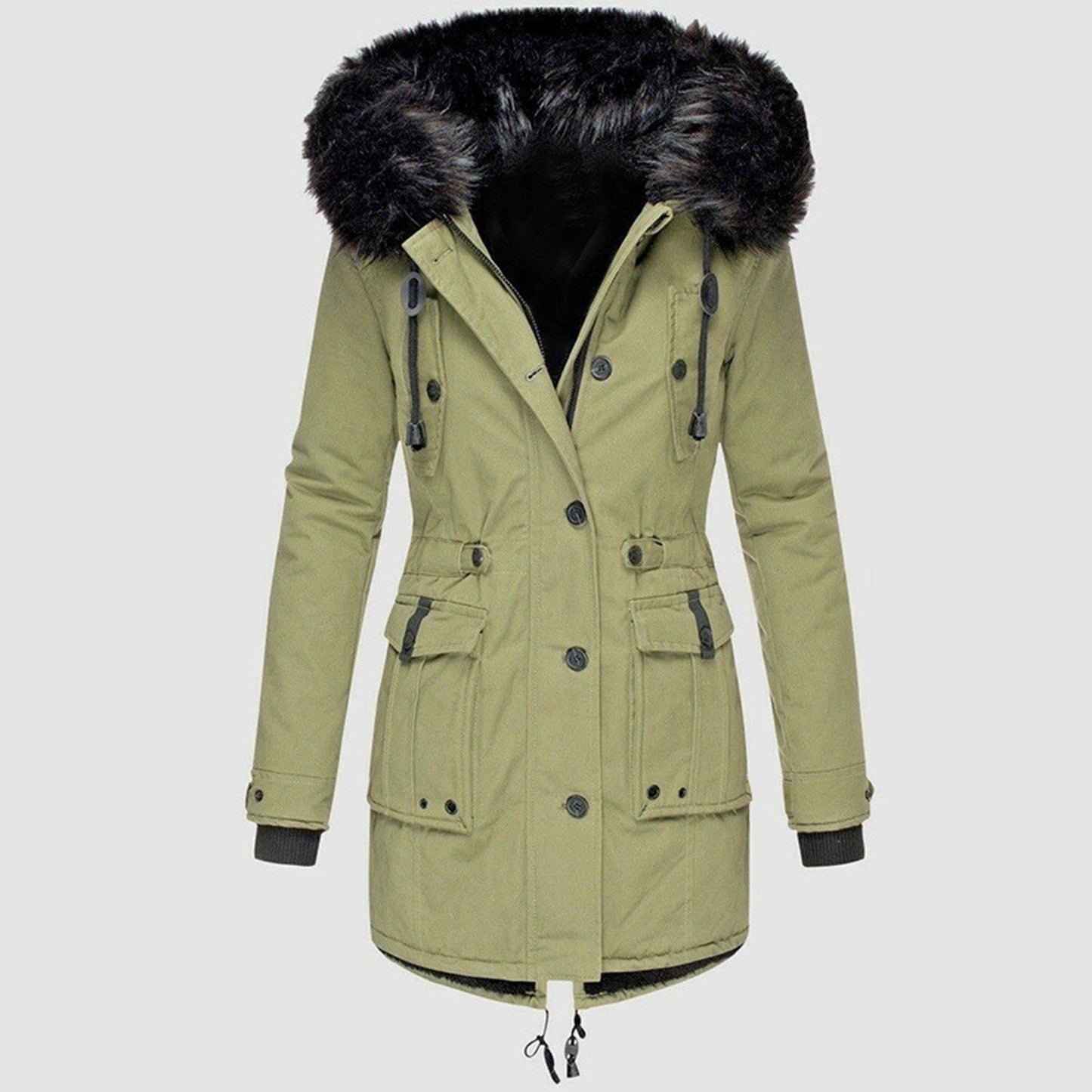 Donna - Cappotto sartoriale di media lunghezza - Cappuccio in pelliccia sintetica