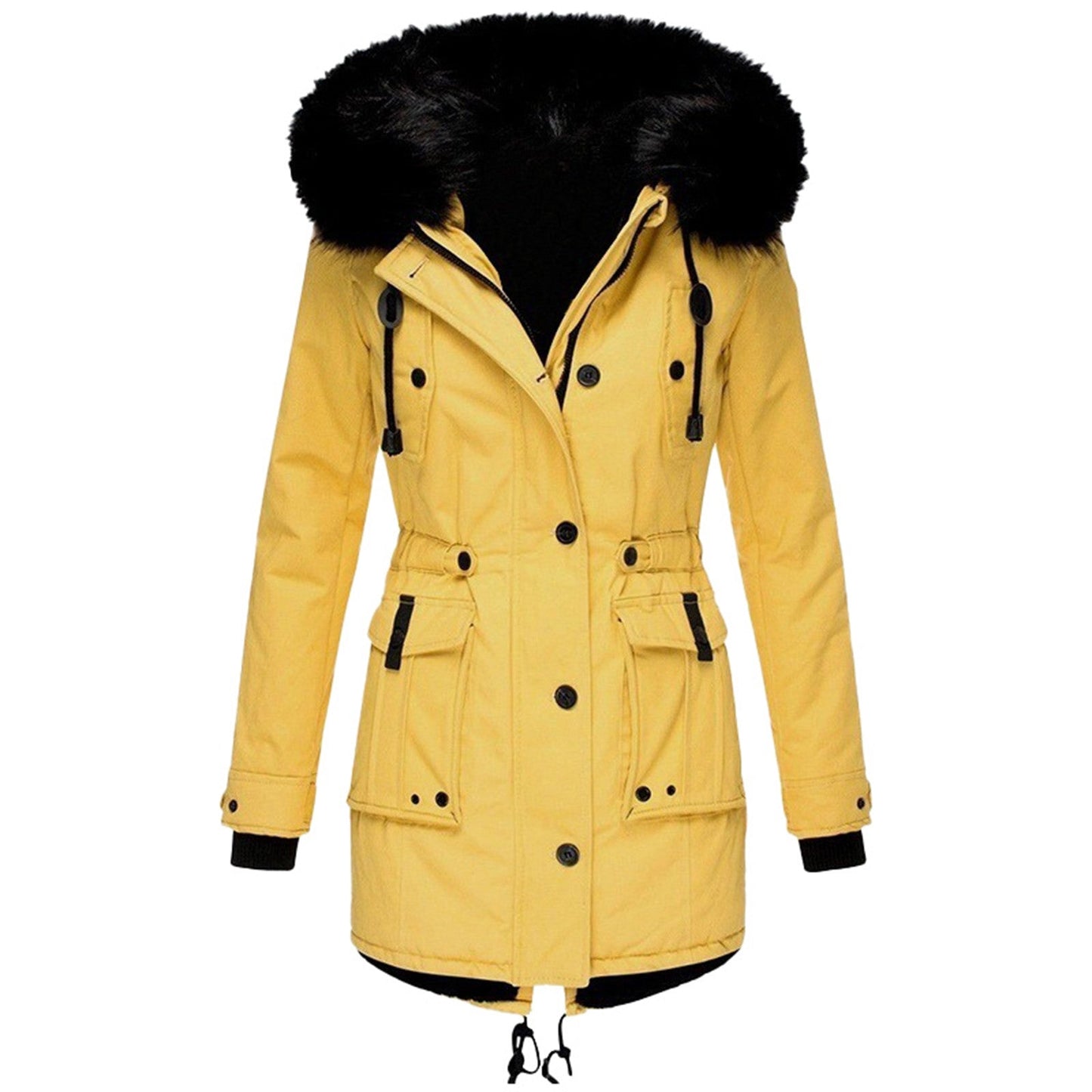 Donna - Cappotto sartoriale di media lunghezza - Cappuccio in pelliccia sintetica