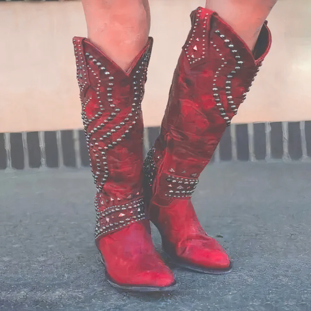 Donna - Stivali da cowboy alti fino al ginocchio - Rivetati