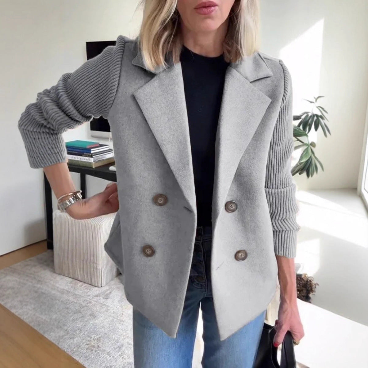 Donna - Giacca blazer con maniche a sbuffo - Miscela di lana