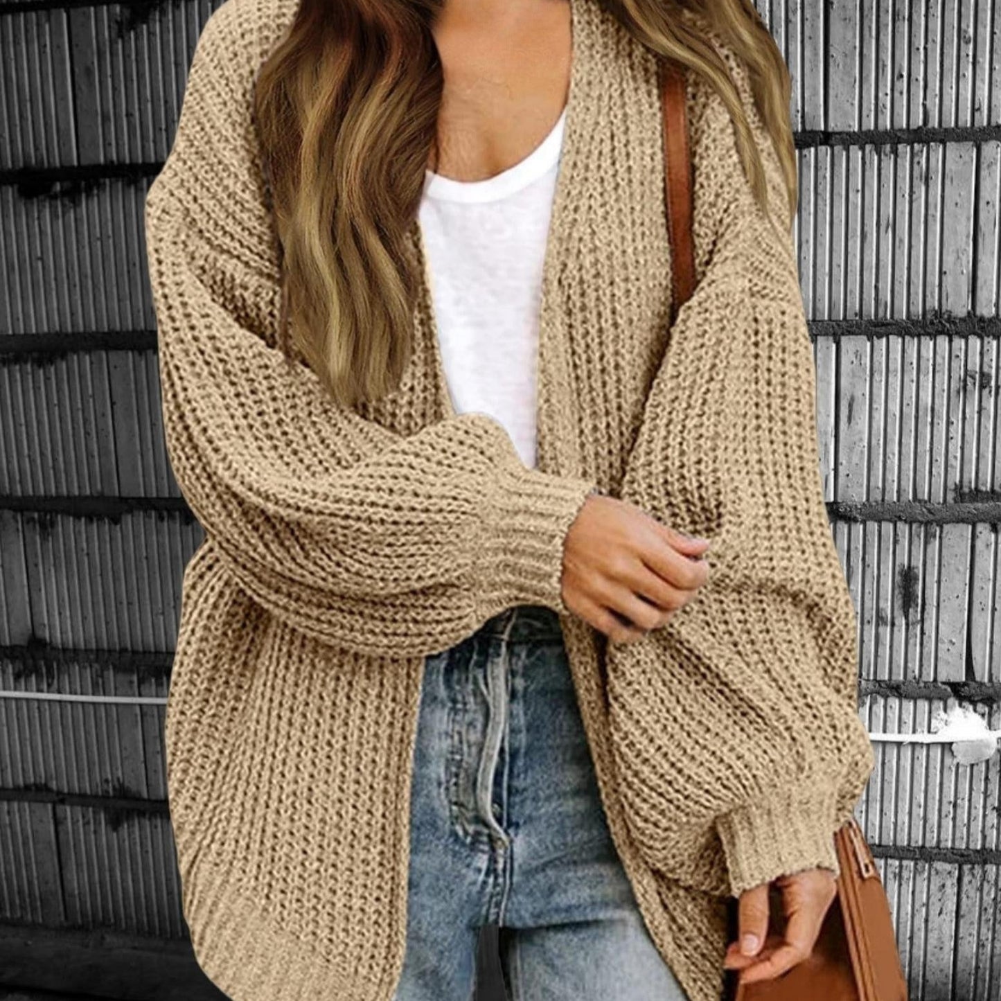 Donna - Cardigan a maglia grossa aperto sul davanti - Stile oversize