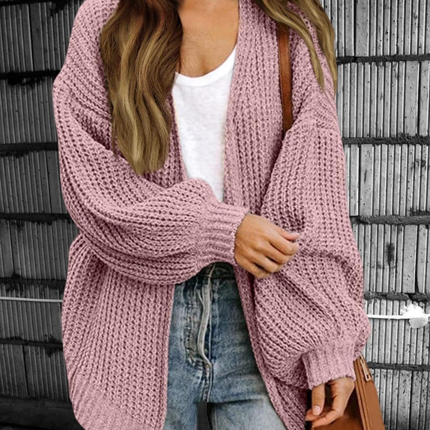 Donna - Cardigan a maglia grossa aperto sul davanti - Stile oversize