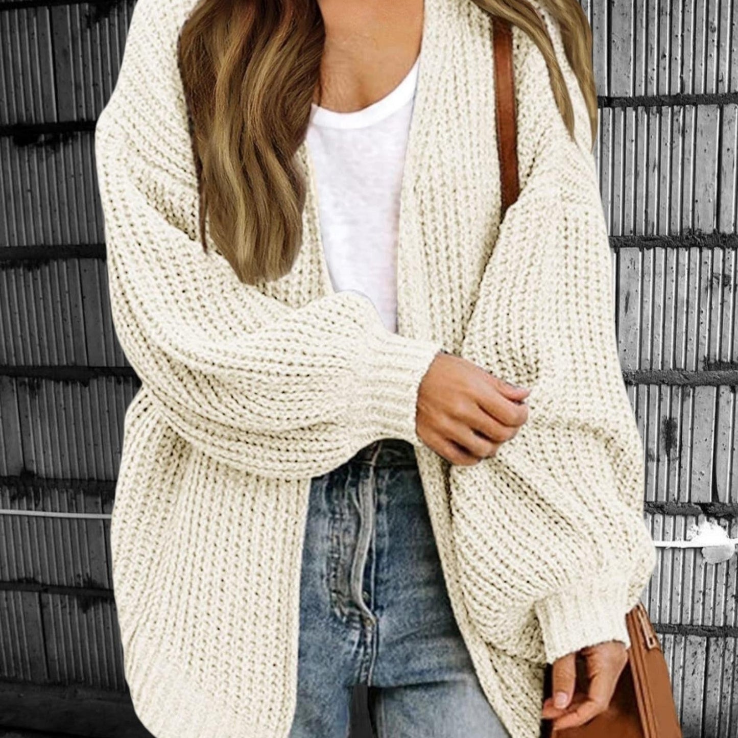 Donna - Cardigan a maglia grossa aperto sul davanti - Stile oversize