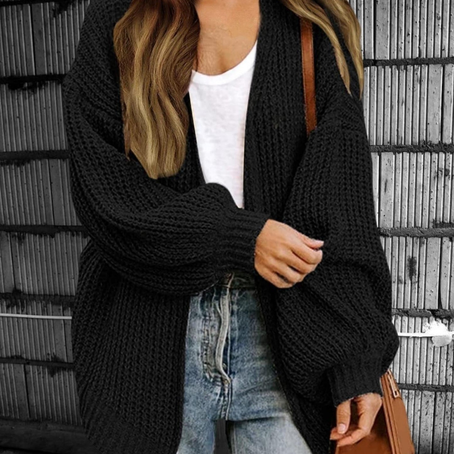 Donna - Cardigan a maglia grossa aperto sul davanti - Stile oversize