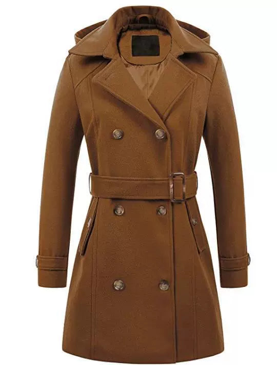 Donna - Cappotto con cappuccio dal taglio sartoriale - Vita con cintura
