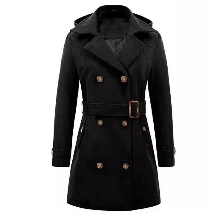 Donna - Cappotto con cappuccio dal taglio sartoriale - Vita con cintura