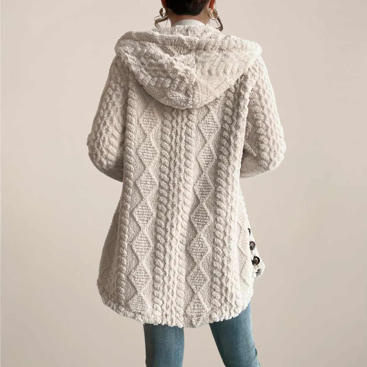 Donna - Cappotto con cappuccio in felpa jacquard - Cardigan accogliente