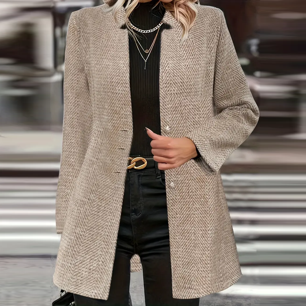 Donna - Cappotto lungo a spina di pesce - Stile sartoriale