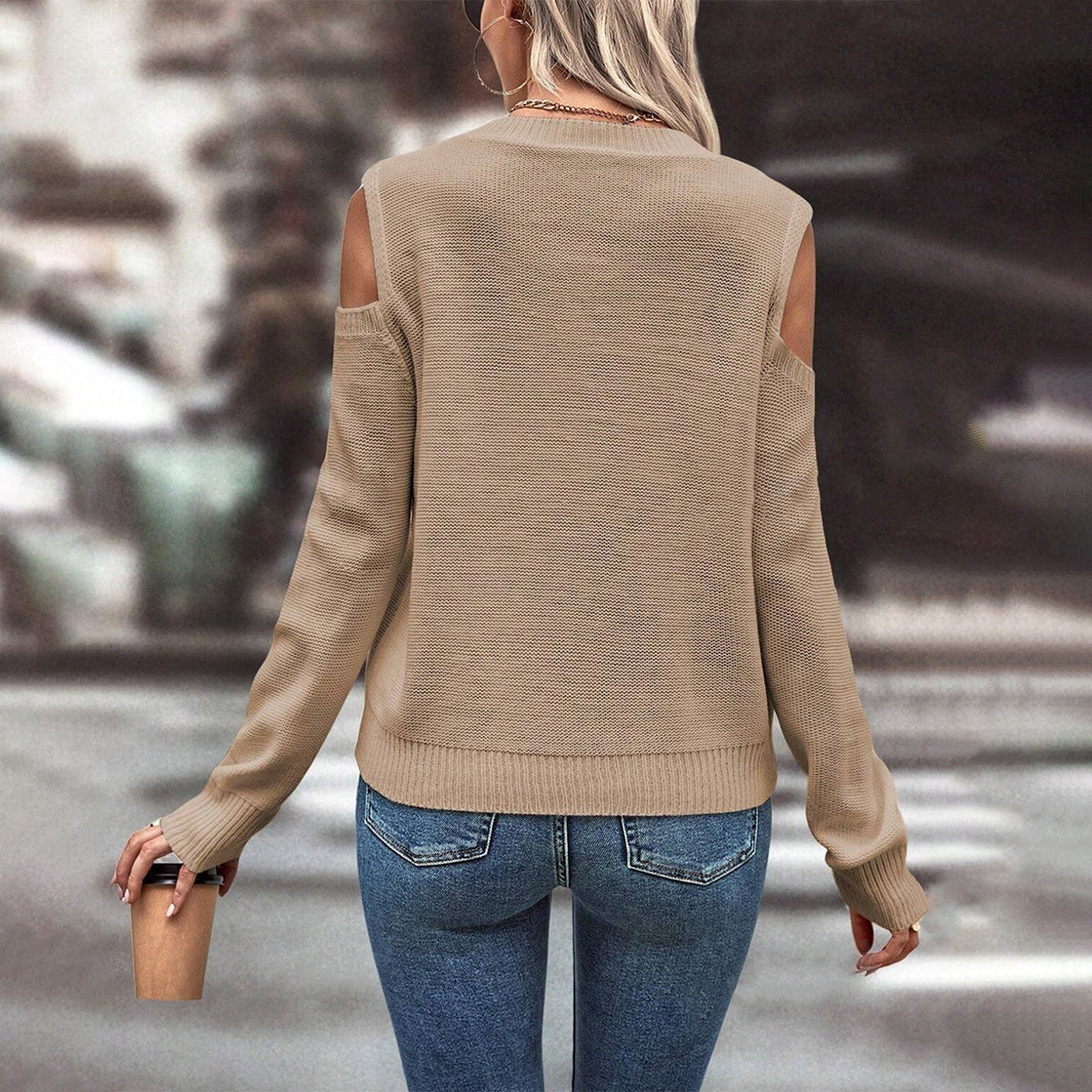 Donna - Maglia a spalla scoperta dal taglio ampio - Miscela di lana