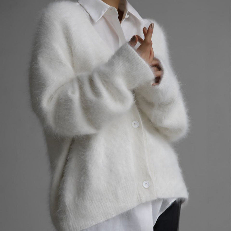 Donna - Cardigan lavorato a maglia con scollo a V - Vestibilità rilassata