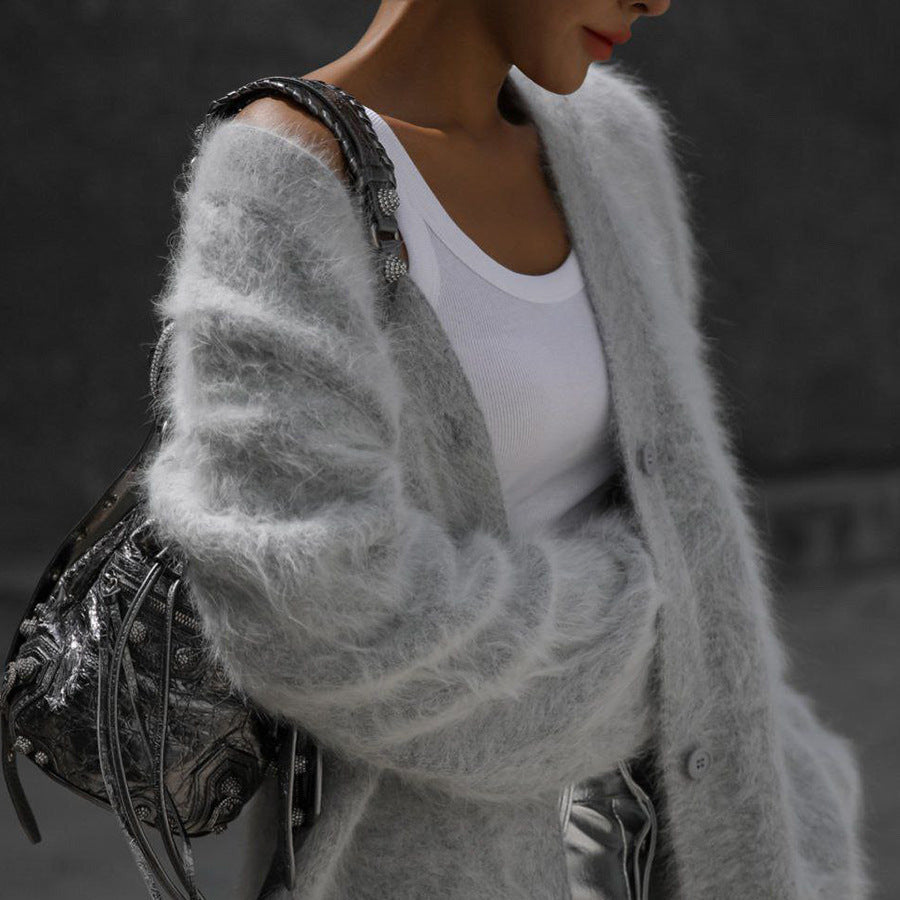 Donna - Cardigan lavorato a maglia con scollo a V - Vestibilità rilassata