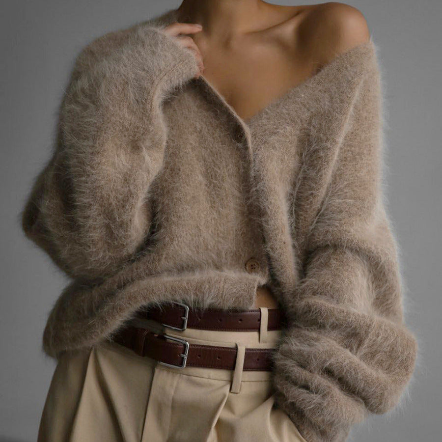Donna - Cardigan lavorato a maglia con scollo a V - Vestibilità rilassata