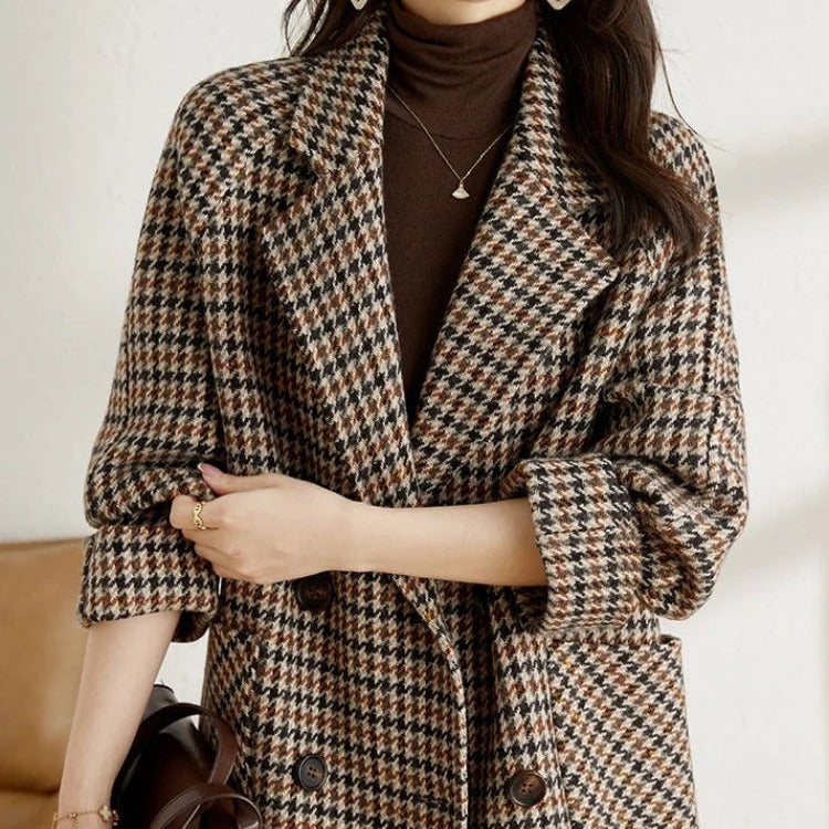 Donna - Blazer lungo classico a quadri - Stile autunnale
