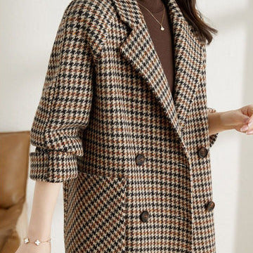 Donna - Blazer lungo classico a quadri - Stile autunnale