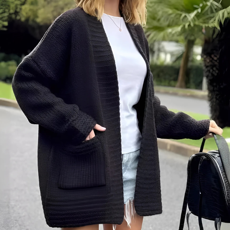 Donna - Cardigan lungo in maglia a coste - Stile oversize