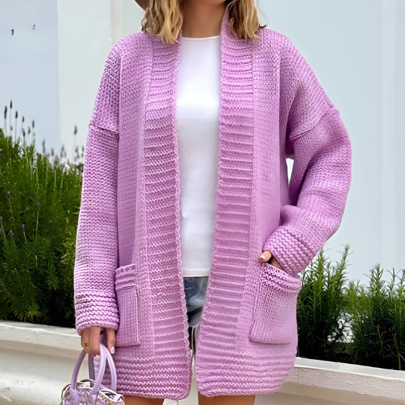 Donna - Cardigan lungo in maglia a coste - Stile oversize