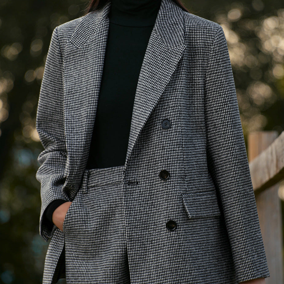Donna - Blazer doppiopetto in tweed - Modello pied-de-poule