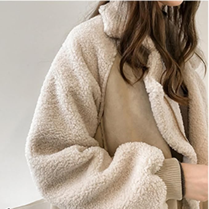 Donna - Giacca oversize con zip in pelle scamosciata - Accogliente look Teddy