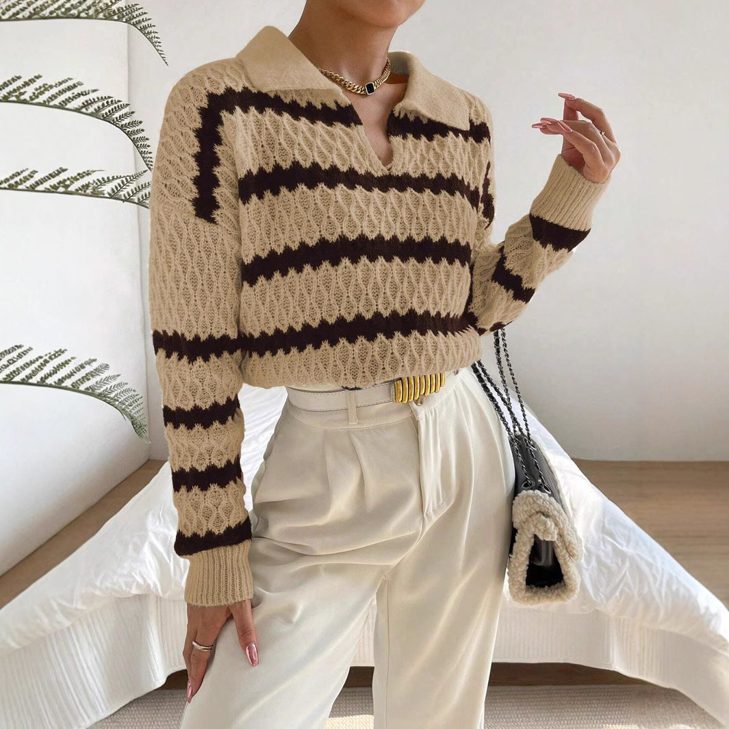 Donna - Maglia a maglia grossa - Polo a righe