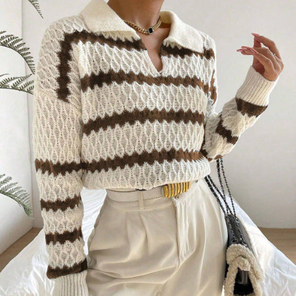 Donna - Maglia a maglia grossa - Polo a righe