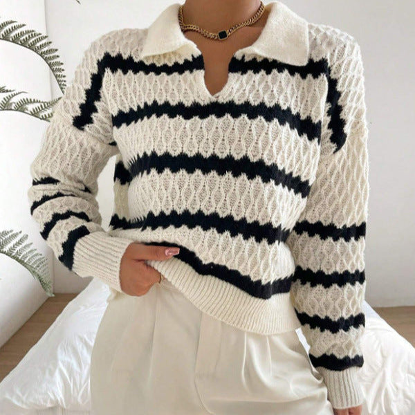 Donna - Maglia a maglia grossa - Polo a righe